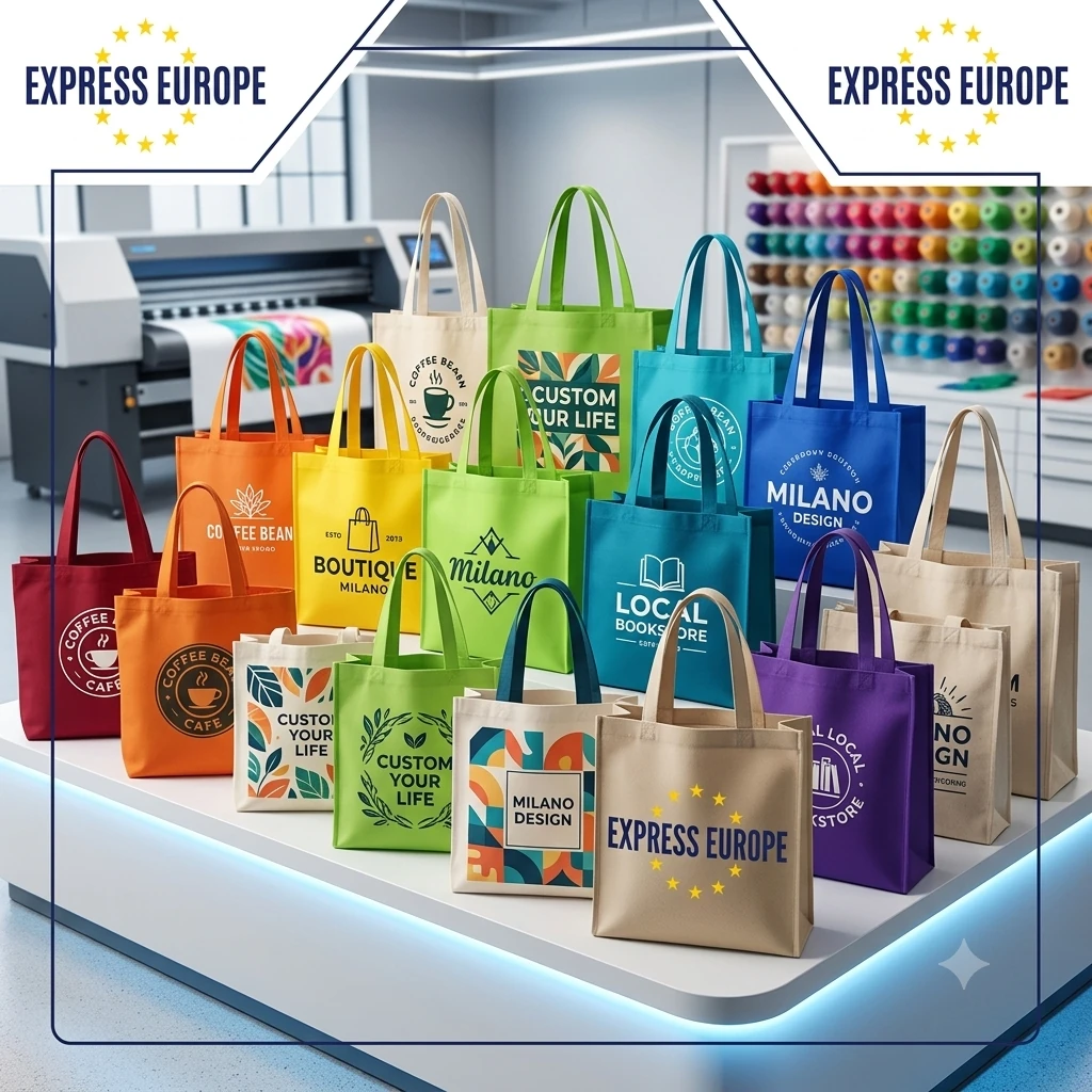 Borse shopper personalizzate a colori con tecnologia DTF