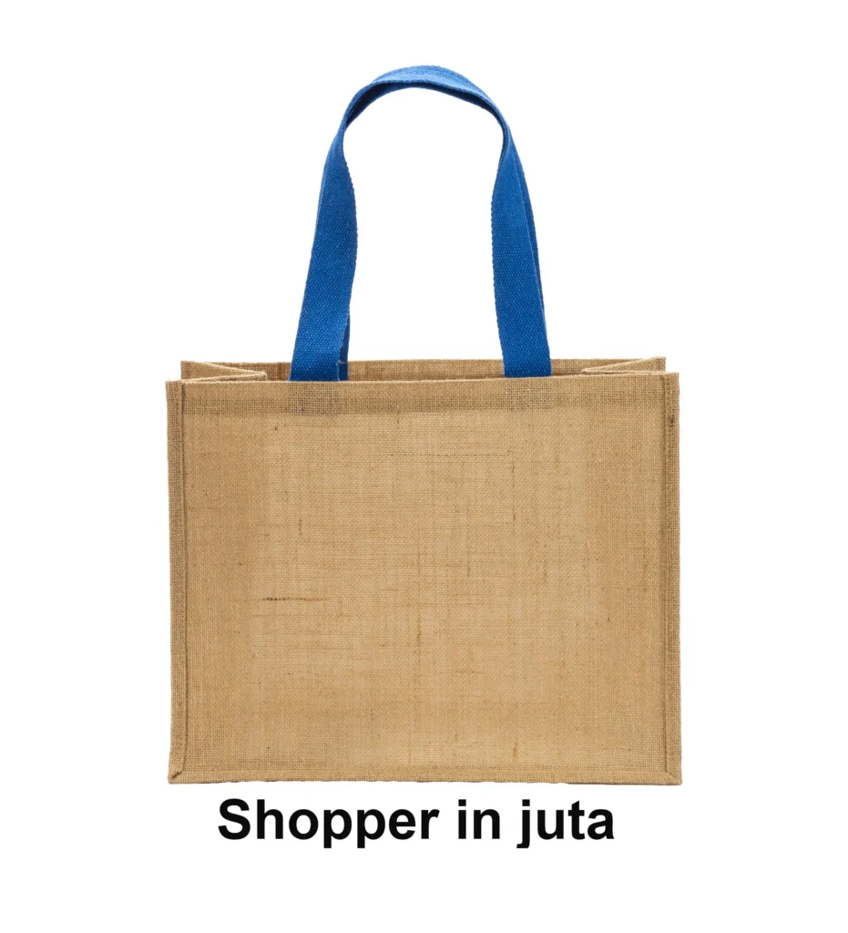 Borsa shopper in juta manici blu