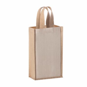 Borsa shopper porta bottiglie in juta e cotone doppia