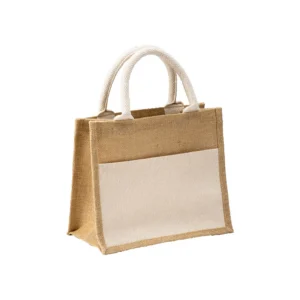 Borsa shopper Mini Procida in juta con tasca e manici in cotone