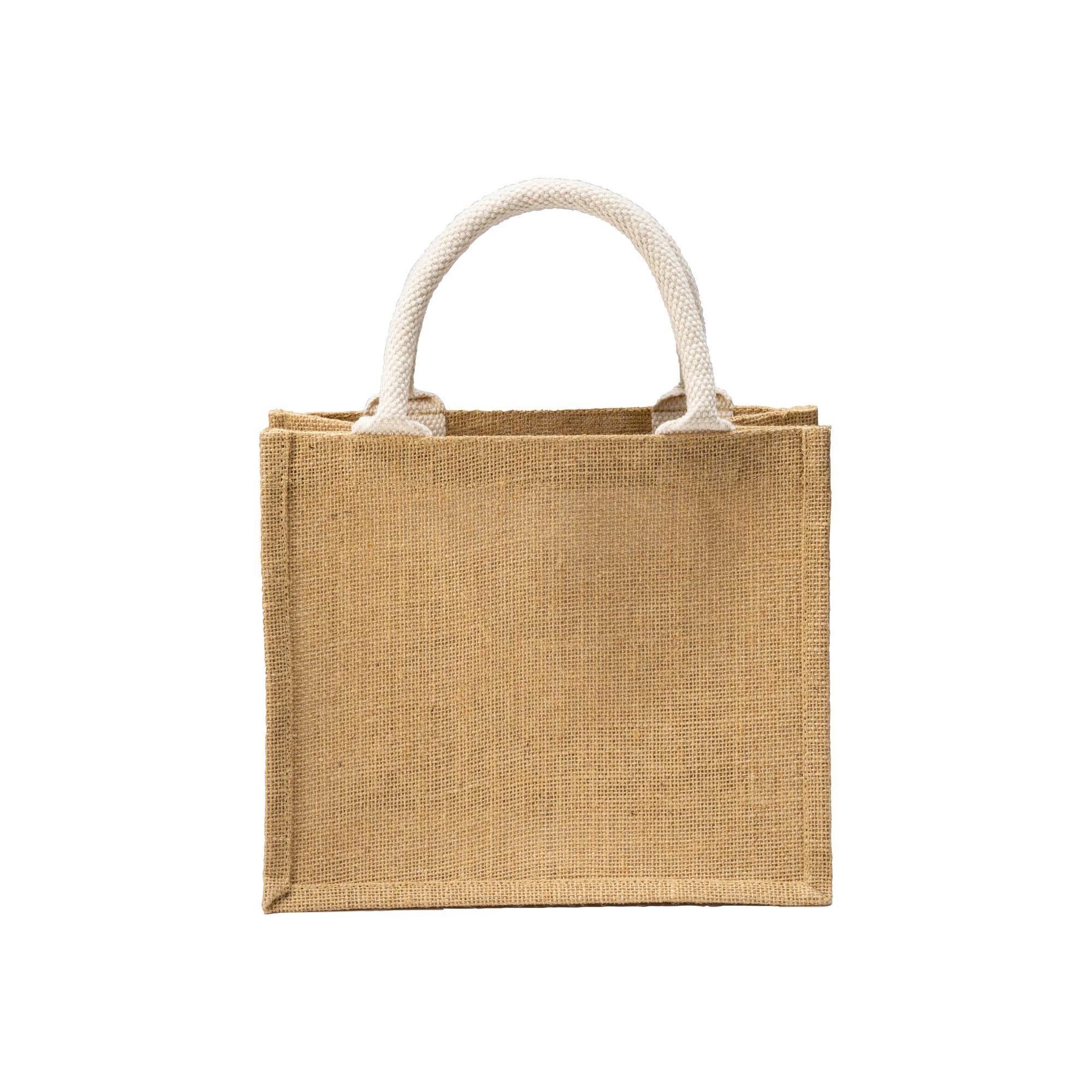 Borsa shopper Mini Procida in juta con tasca e manici in cotone retro