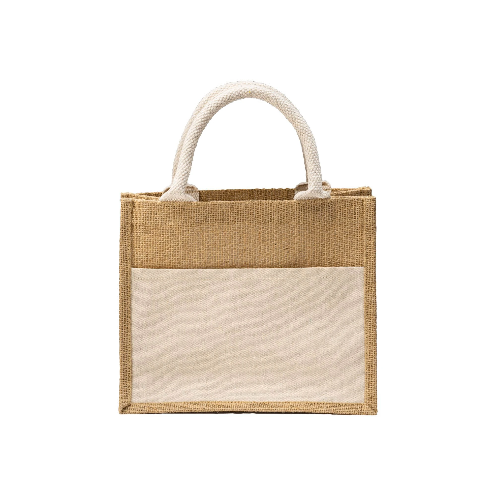 Borsa shopper Mini Procida in juta con tasca e manici in cotone fronte
